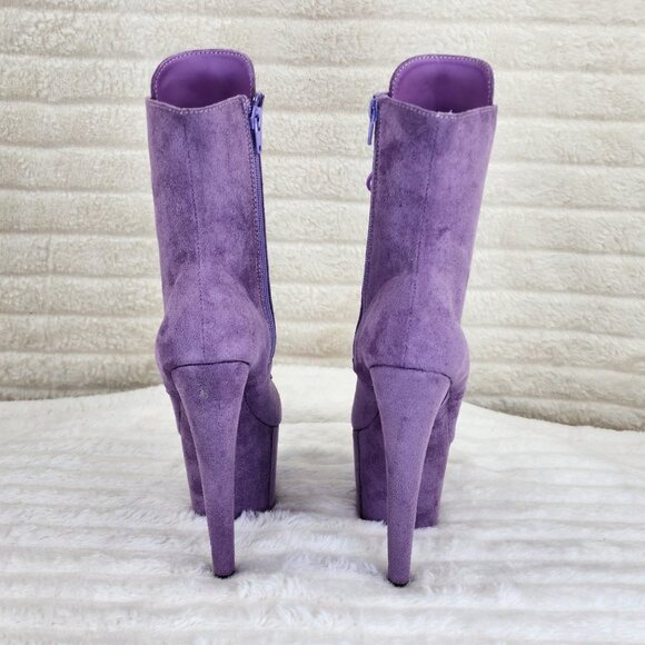 Lavender Lilac Purple Faux Suede Platform 7" Heel Lace Up Ankle Boots - Picture 8 of 12